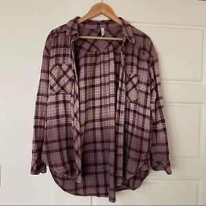 Free People Purple Plaid Flannel size small (s)